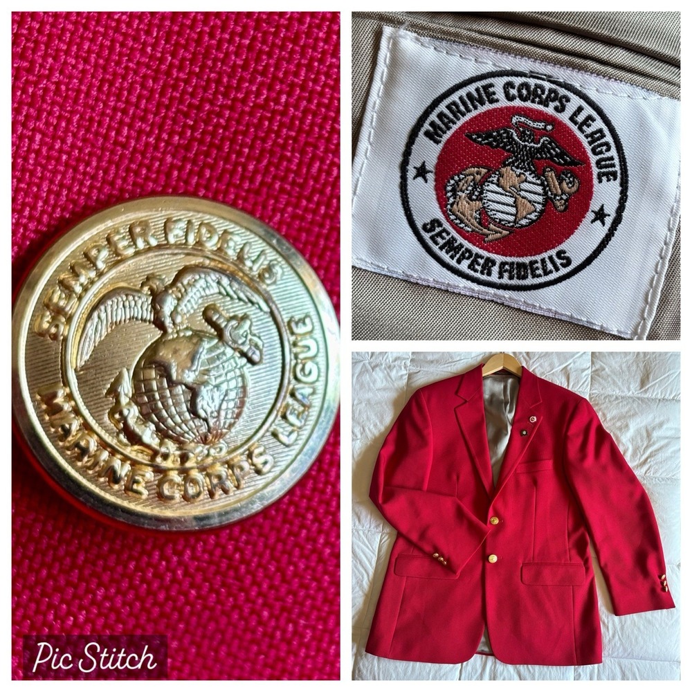 Marine Corps League Dress Uniform Blazer Mens 39R Red Pins Devil Dogs Veteran